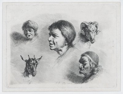 Estudo de cinco cabeças, 1803. de Jean Jacques de Boissieu