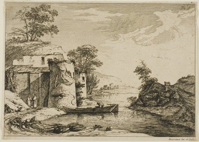 A velha torre à beira de um rio de Jean Jacques de Boissieu