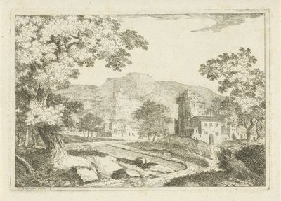 Paisagem do rio com casas e torres de Jean Joseph Hanson