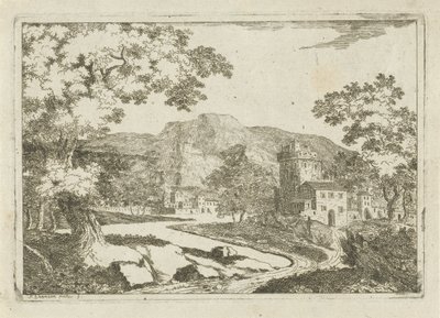 Paisagem fluvial com casas e torres de Jean Joseph Hanson