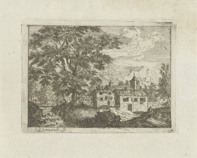 Casa fortificada perto de uma queda de água de Jean Joseph Hanson