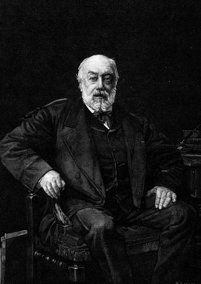 Retrato de Gustave Nadaud (1820-1893), cantor francês. Gravura após a pintura de Jean Joseph Weerts (1849-1927). Em "O Mundo Ilustrado" n°1252 de 26 de março de 1881. de Jean Joseph Weerts