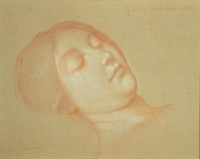 Estudo para a Morte da Virgem (giz vermelho elevado com branco no papel) de Jean Jules Antoine Lecomte du Nouy