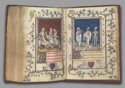 f.321v-322r do Livro de Oração de Bonne de Luxemburgo, Duquesa da Normandia, antes de 1349 (tempera, grisaille, tinta e ouro sobre velino) de Jean Le and workshop (attr. to) Noir