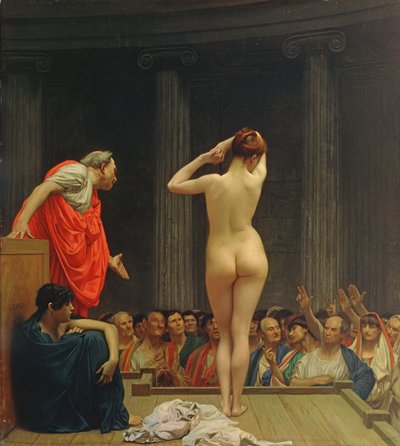 Um mercado de escravos romano de Jean Leon Gerome