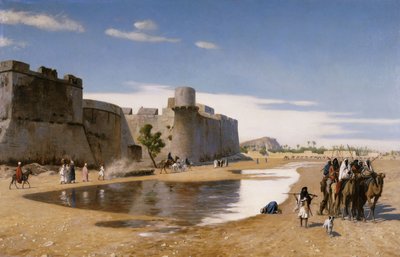 Uma caravana árabe fora de uma cidade fortificada, c.1895 de Jean Leon Gerome