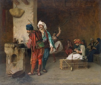Cafe House, Cairo Casting Bullets, 1884 ou anterior. de Jean Leon Gerome