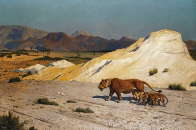 Leoa e filhotes; Leoa e Lioceaux, de Jean Leon Gerome