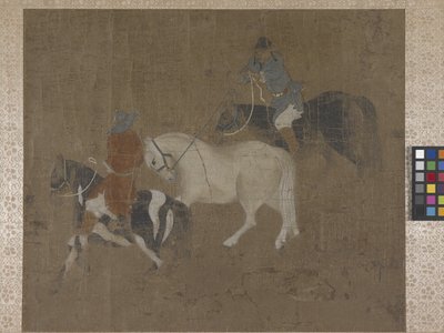 Cavaleiros que lideram um cavalo branco (cores sobre seda) de Jean Leon Gerome