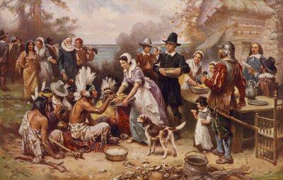 O primeiro Dia de Ação de Graças 1621, c.1932 (impressão fotomecânica) de Jean Leon Gerome Ferris