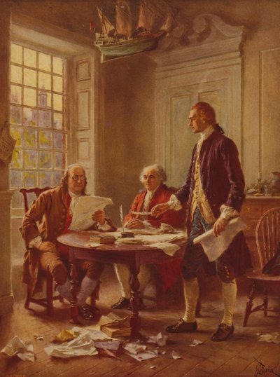 Escrevendo a Declaração de Independência, c.1930 de Jean Leon Gerome Ferris