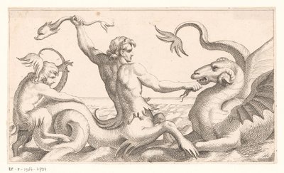 Triton lutando contra um monstro marinho de Jean Lepautre (attributed to)