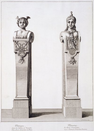 Bustos de mercúrio e Minerva por Louis Lerambert em Versalhes, 1674 de Jean Lepautre