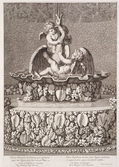 Fonte com dois cupidos e um cisne, projetado por Jean-Baptiste Tuby, em Versalhes, 1677 de Jean Lepautre