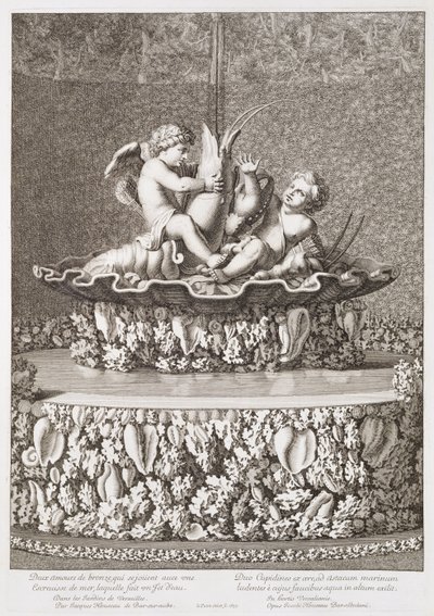 Fonte com dois cupidos montando um lagostim, desenhado por Jacques Houseau, em Versalhes, 1677 de Jean Lepautre