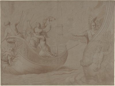 O rapto de Helena de Troia (caneta e tinta preta com lavagem castanha sobre papel cinzento) de Jean Lepautre