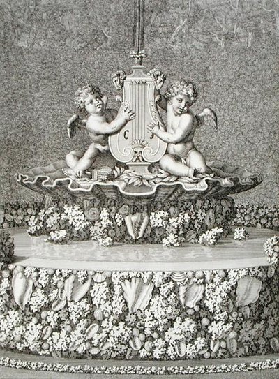 Dois Cupidos segurando uma lira, uma fonte em Versalhes de Jean Lepautre