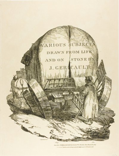 Uma carroça puxada por cavalos, página de título para vários temas desenhados a partir da vida e em pedra (The English Suite) de Jean Louis André Théodore Géricault