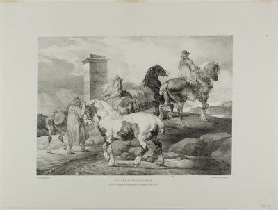 Cavalos a caminho de uma feira, placa 3 de Vários temas desenhados da vida e em pedra (A Suite Inglesa) de Jean Louis André Théodore Géricault