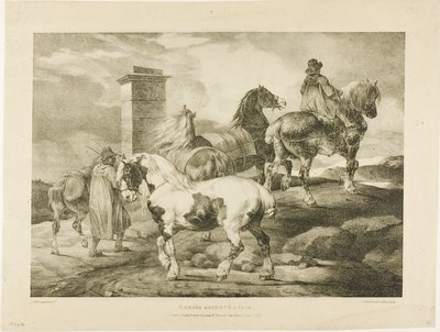 Cavalos a caminho de uma feira, placa 3 de Vários temas desenhados a partir da vida na pedra de Jean Louis André Théodore Géricault