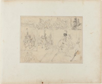 Folha de esboços: Batalhas de Cavalaria e Soldados Montados de Jean Louis André Théodore Géricault