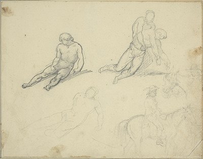 Esboços: Nu reclinado, Homem a apoiar o corpo de de Jean Louis André Théodore Géricault