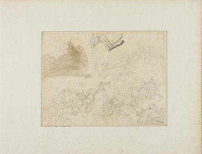 Esboços para uma batalha de cavalaria; as patas traseiras de um cão de Jean Louis André Théodore Géricault