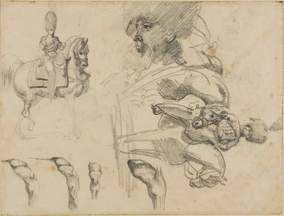 Esboços de cavalos, soldados e cascos de Jean Louis André Théodore Géricault