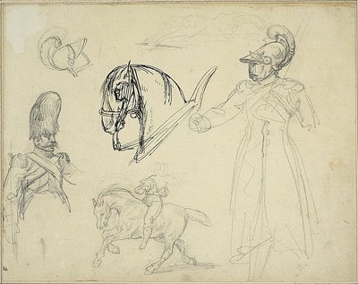 Esboços de cavalos e soldados de Jean Louis André Théodore Géricault