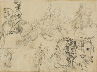 Esboços de carabineiros montados e cabeças de cavalos de Jean Louis André Théodore Géricault