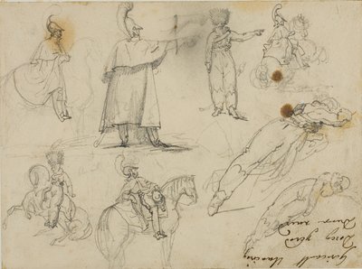 Esboços de soldados e cavalos de Jean Louis André Théodore Géricault