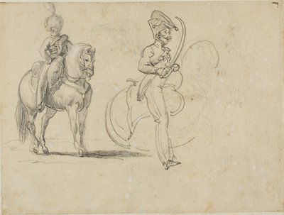 Esboços de um Chasseru Montado e de um Oficial de Cavalaria com Sabre Desenhado de Jean Louis André Théodore Géricault