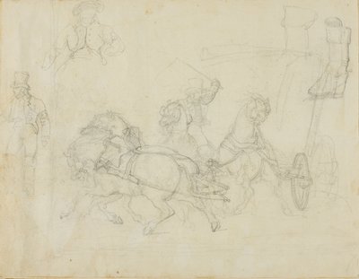 Carruagem puxada por cinco cavalos e outros esboços de Jean Louis André Théodore Géricault