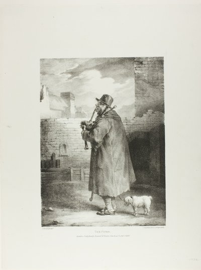 O Flautista, placa 1 de Various Subjects Drawn from Life and on Stone (A Suite Inglesa) de Jean Louis André Théodore Géricault