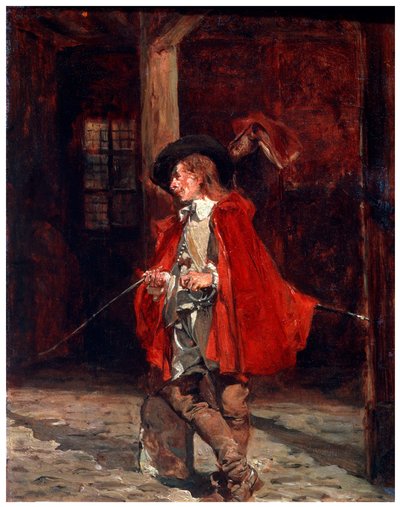Bretteur Swordsman em uma capa vermelha, século XIX de Jean Louis Ernest Meissonier