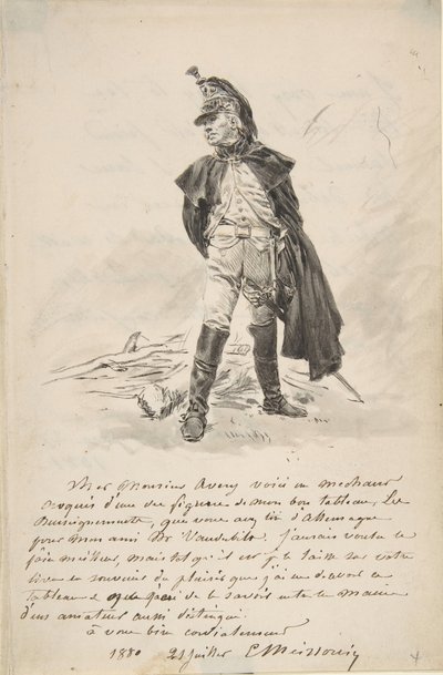 Carta a Samuel P. Avery com o desenho de uma figura militar, 1880. de Jean Louis Ernest Meissonier