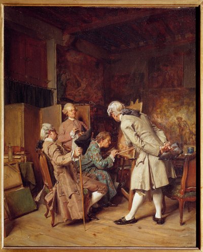 Os amantes da pintura (no gosto do século XVIII), também conhecida como Un peintre" Pintura de Jean-Louis-Ernest Meissonier (1815-1891). 1860 Sol. 0,35x0,28 m Paris, musee d
