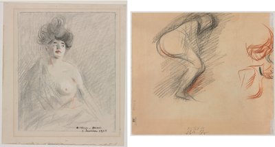 Cortesia (reto) Figura Sketches (verso) de Jean Louis Forain