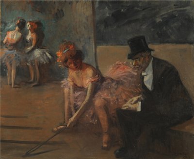Bailarina e admiradora atrás do palco. de Jean Louis Forain