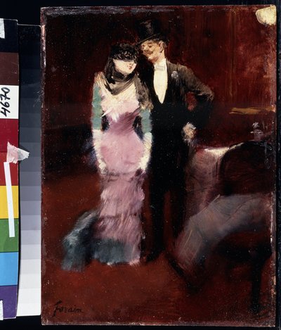 Partida de um baile de máscaras na Ópera de Paris. Pintura de Jean-Louis Forain (Jean Louis Forain de Jean Louis Forain