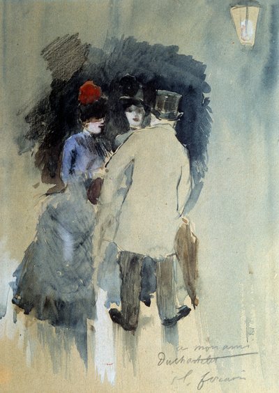 La rencontre Watercolour de Jean Louis Forain (1852-1931) Século XX. de Jean Louis Forain