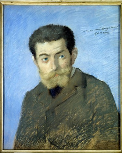 Retrato do escritor francês Charles Marie Georges Huysmans dit Joris Karl Huysmans (1848-1907) Pastel de Jean-Louis Forain (1852-1931) Sol. 0,55x0,44 m século 19 - Retrato do escritor francês Charles Marie Georges Huysmans chamado Joris Karl Huysmans de Jean Louis Forain