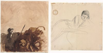 Soldado em uma trincheira (reto) Mulher reclinada (verso) de Jean Louis Forain
