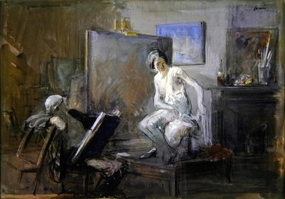 O pintor com o seu modelo (giz e guache) de Jean Louis Forain