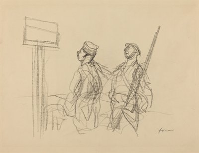 Dois soldados olhando para um cartaz, provavelmente 1918. de Jean Louis Forain