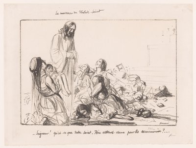 Mulheres na igreja bombardeada denunciam Cristo
Le massacre du Vendredi-Saint (título sobre o objecto) de Jean Louis Forain