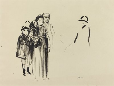Mulher e duas crianças com soldados alemães, c. 19141919. de Jean Louis Forain
