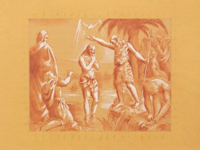 O Baptismo de Cristo (guache e sangue no papel) de Jean Louis Gampert