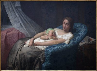 A jovem mãe. Pintura de Jean Louis Hamon (1821-1874), Oil On Canvas de Jean Louis Hamon