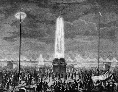 Revolução Francesa: Festivais e iluminações nos Champs Elysees em Paris no dia 18 de julho de Jean Louis II (after) Prieur
